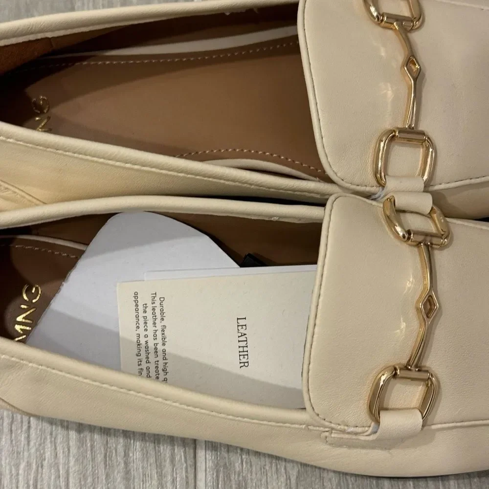 Mango Cream Loafers with Gold Detail